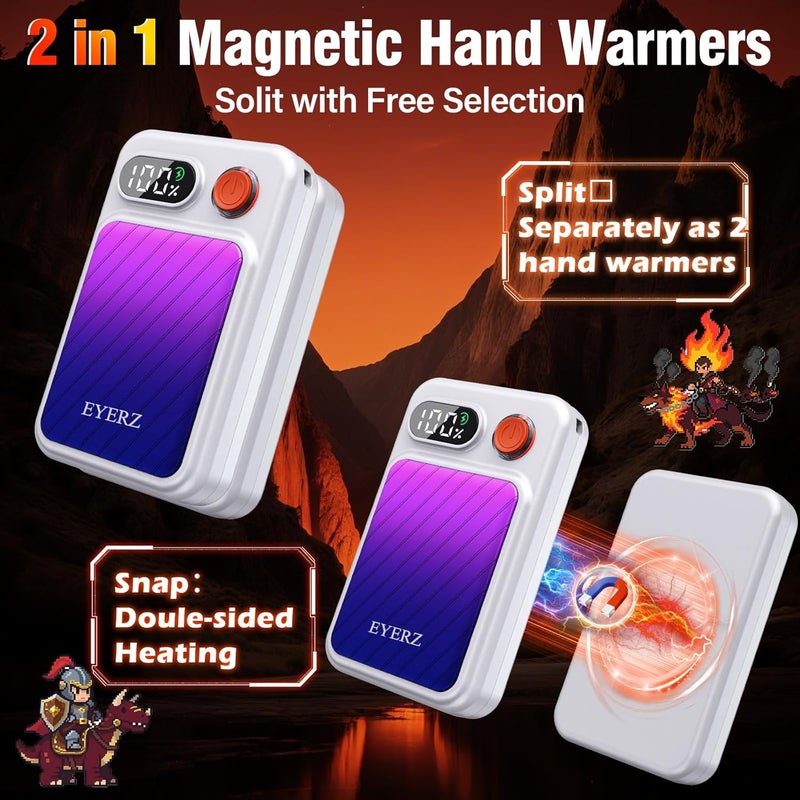 EYERZ Electric Hand Warmers Rechargeable 2 Pack, Magnetic AI Hand Warmers with LED Display & 4 Levels, Portable Pocket Heater, Gifts for Christmas, Camping, Golf, Raynauds, Hunting, Women & Men - Image 5
